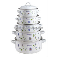 set of 5 enamel casserole with metal lid and fashional design